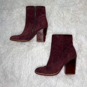 Kork Ease Petra Burgundy Suede Leather Ankle Boots Women's 6.5 Block Heel Zip Up